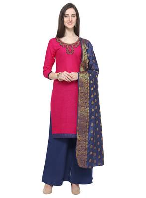 MAGENTA PINK BEADS COTTON UNSTITCHED SALWAR SUIT WITH DUPATTA 1