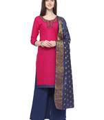 MAGENTA PINK BEADS COTTON UNSTITCHED SALWAR SUIT WITH DUPATTA