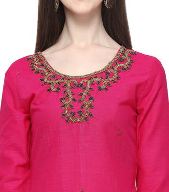 MAGENTA PINK BEADS COTTON UNSTITCHED SALWAR SUIT WITH DUPATTA 2