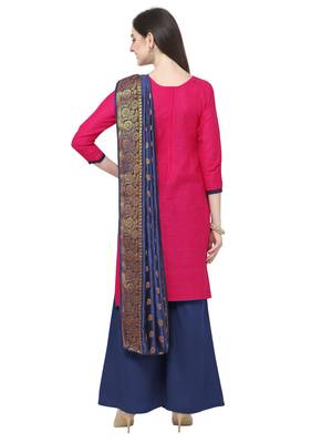 MAGENTA PINK BEADS COTTON UNSTITCHED SALWAR SUIT WITH DUPATTA 3
