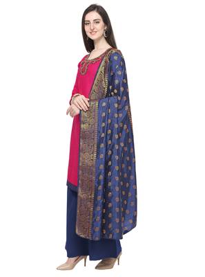 MAGENTA PINK BEADS COTTON UNSTITCHED SALWAR SUIT WITH DUPATTA 4