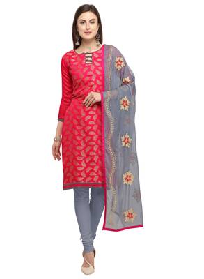 Pink & Grey banarasi brocade unstitched salwar suit with embroidered dupatta 1