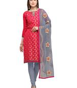 Pink & Grey banarasi brocade unstitched salwar suit with embroidered dupatta