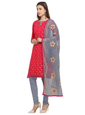 Pink & Grey banarasi brocade unstitched salwar suit with embroidered dupatta 4