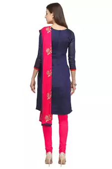 Navy-blue banarasi brocade unstitched salwar suit with embroidered dupatta
