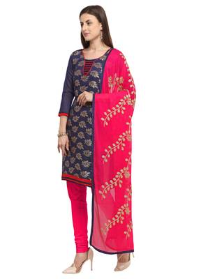 Navy-blue banarasi brocade unstitched salwar suit with embroidered dupatta 4