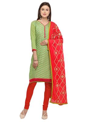 Green banarasi brocade unstitched salwar suit with embroidered dupatta 1