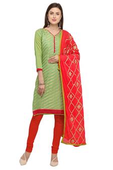 Green banarasi brocade unstitched salwar suit with embroidered dupatta