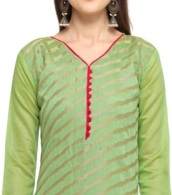 Green banarasi brocade unstitched salwar suit with embroidered dupatta 2