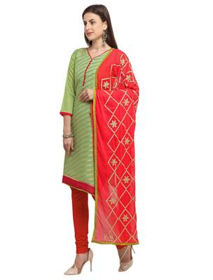 Green banarasi brocade unstitched salwar suit with embroidered dupatta 4