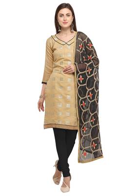Beige & Black Banarasi Brocade Salwar Suit With Embroidered Dupatta 1
