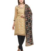 Beige & Black Banarasi Brocade Salwar Suit With Embroidered Dupatta