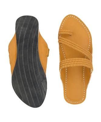 Dark Yellow Mens Leather Chappal 2