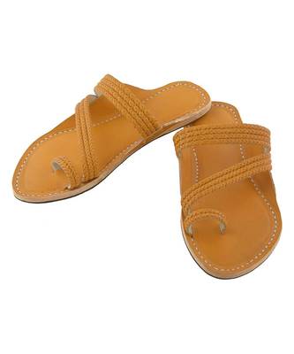 Dark Yellow Mens Leather Chappal 4