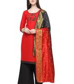Red & Black Cotton Unstitched Salwar Suit With Dupatta
