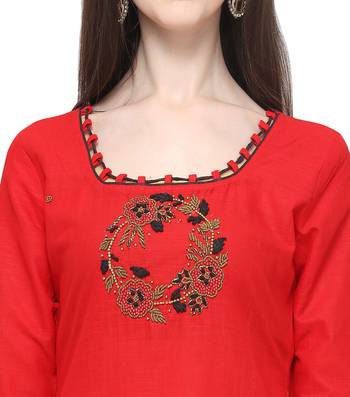 Red & Black Cotton Unstitched Salwar Suit With Dupatta 2