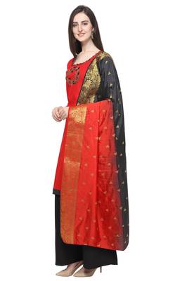 Red & Black Cotton Unstitched Salwar Suit With Dupatta 4