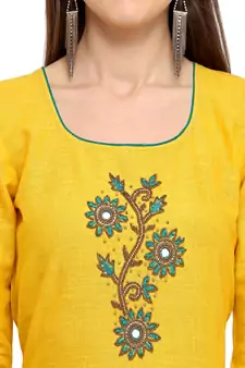 Yellow Beads Cotton Unstitched Salwar Suit With Banarasi Dupatta