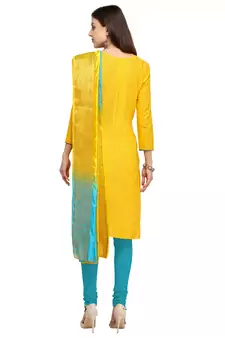 Yellow Beads Cotton Unstitched Salwar Suit With Banarasi Dupatta