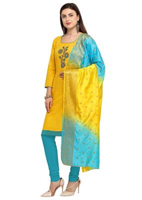 Yellow Beads Cotton Unstitched Salwar Suit With Banarasi Dupatta 4