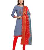 GREY BEADS COTTON UNSTITCHED SALWAR SUIT WITH DUPATTA