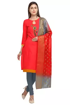 PINK BEADS COTTON UNSTITCHED SALWAR SUIT WITH DUPATTA