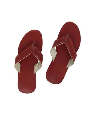 Cherry Red Mens Leather Chappal 1