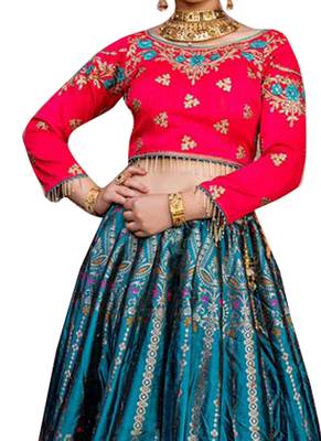 Sky-blue plain
 silk unstitched lehenga 2