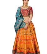 Orange plain
 silk unstitched lehenga