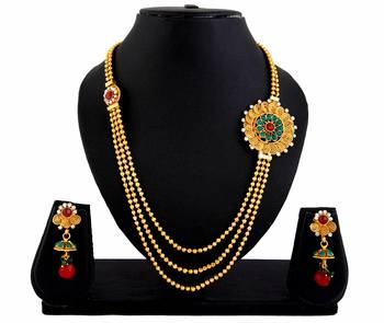 Gold Plated 3 String Necklace Earrings Set 1