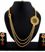 Gold Plated 3 String Necklace Earrings Set