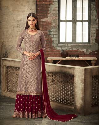 Brown embroidered faux georgette salwar 1