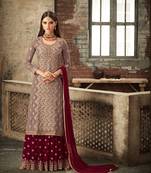 Brown embroidered faux georgette salwar