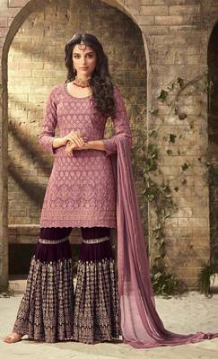 Pink embroidered faux georgette salwar 1