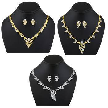 Contemporary Gold And Silver Plated Princess Style Set Of 3 Necklace Set Combo For Women 1