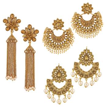 Trendy Chandbali Gold Plated Lct Stone Set Of 3 Earring Combo For Women 1