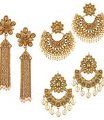 Trendy Chandbali Gold Plated Lct Stone Set Of 3 Earring Combo For Women