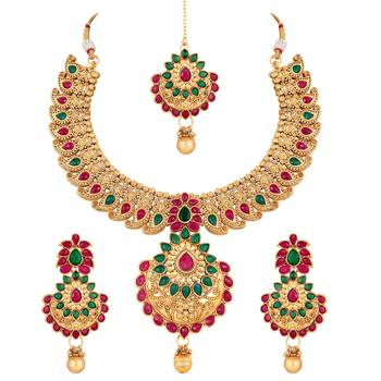 Royal Gold Plated Multicolor Stone Choker Necklace Set For Women 1