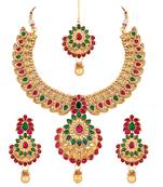 Royal Gold Plated Multicolor Stone Choker Necklace Set For Women