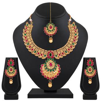 Royal Gold Plated Multicolor Stone Choker Necklace Set For Women 2