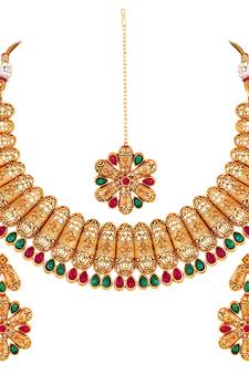 Incredible Designer Gold Plated Multicolor Stone Choker Necklace Set For Women