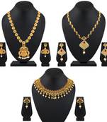 Traditional Flower Design Gold Plated Multy Color Stone Set Of 3 Necklace Set Combo For Women