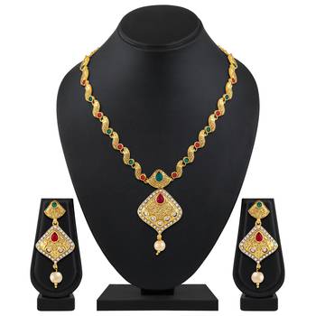 Traditional Flower Design Gold Plated Multy Color Stone Set Of 3 Necklace Set Combo For Women 2