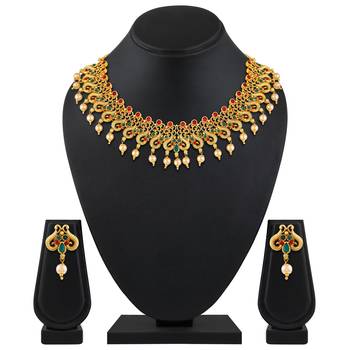 Traditional Flower Design Gold Plated Multy Color Stone Set Of 3 Necklace Set Combo For Women 3