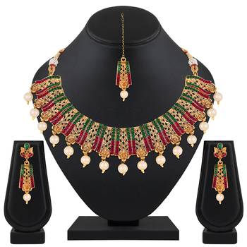 Attractive Gold Plated Multi Stone Choker Style Necklace Set For Women 2