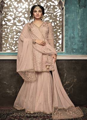 Light-pink embroidered net salwar 1