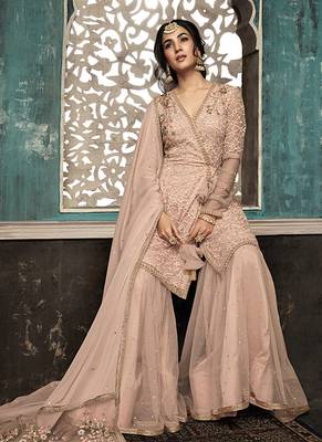 Light-pink embroidered net salwar 2