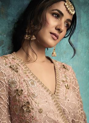Light-pink embroidered net salwar 4
