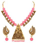 Filigree Design Gold Plated Pink Beads Princess Style Necklace Set For Women
