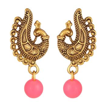 Filigree Design Gold Plated Pink Beads Princess Style Necklace Set For Women 4